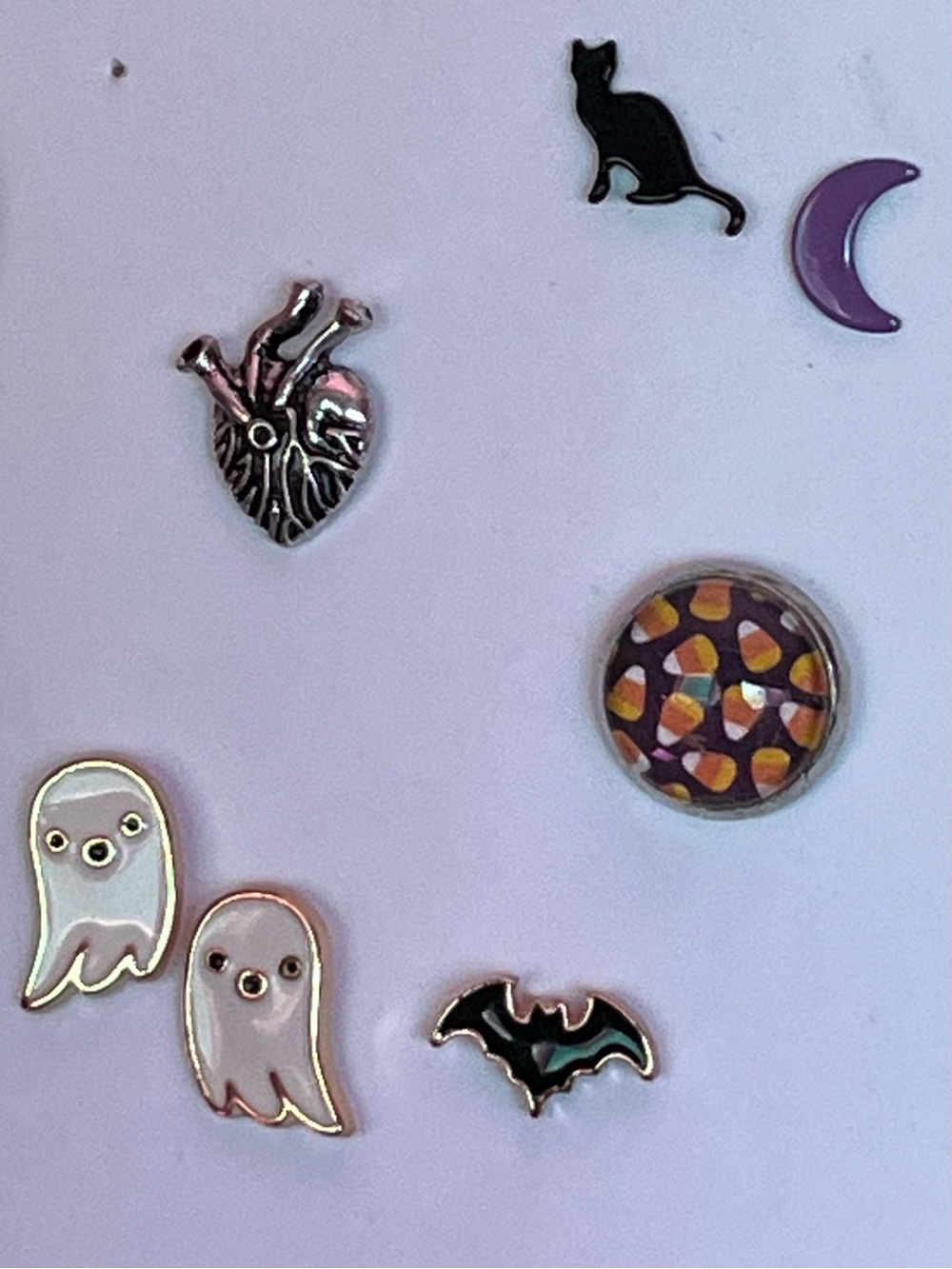Halloween Earrings Set - Ghosts, Bat, Cat, Moon, Heart, Candy Corn